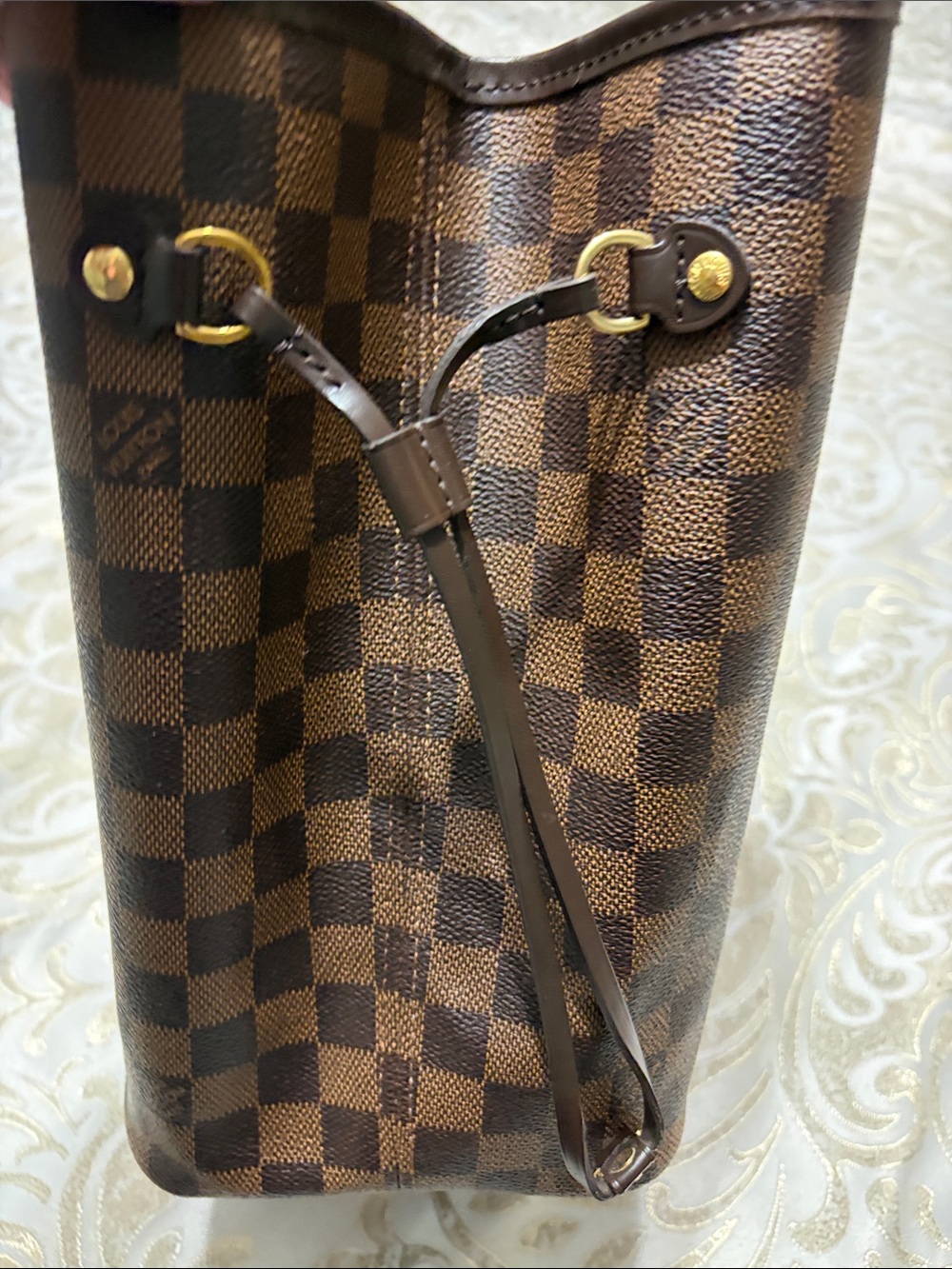 Louis Vuitton Brown Checkered Tote with Pink Lining - Picture 7 of 7